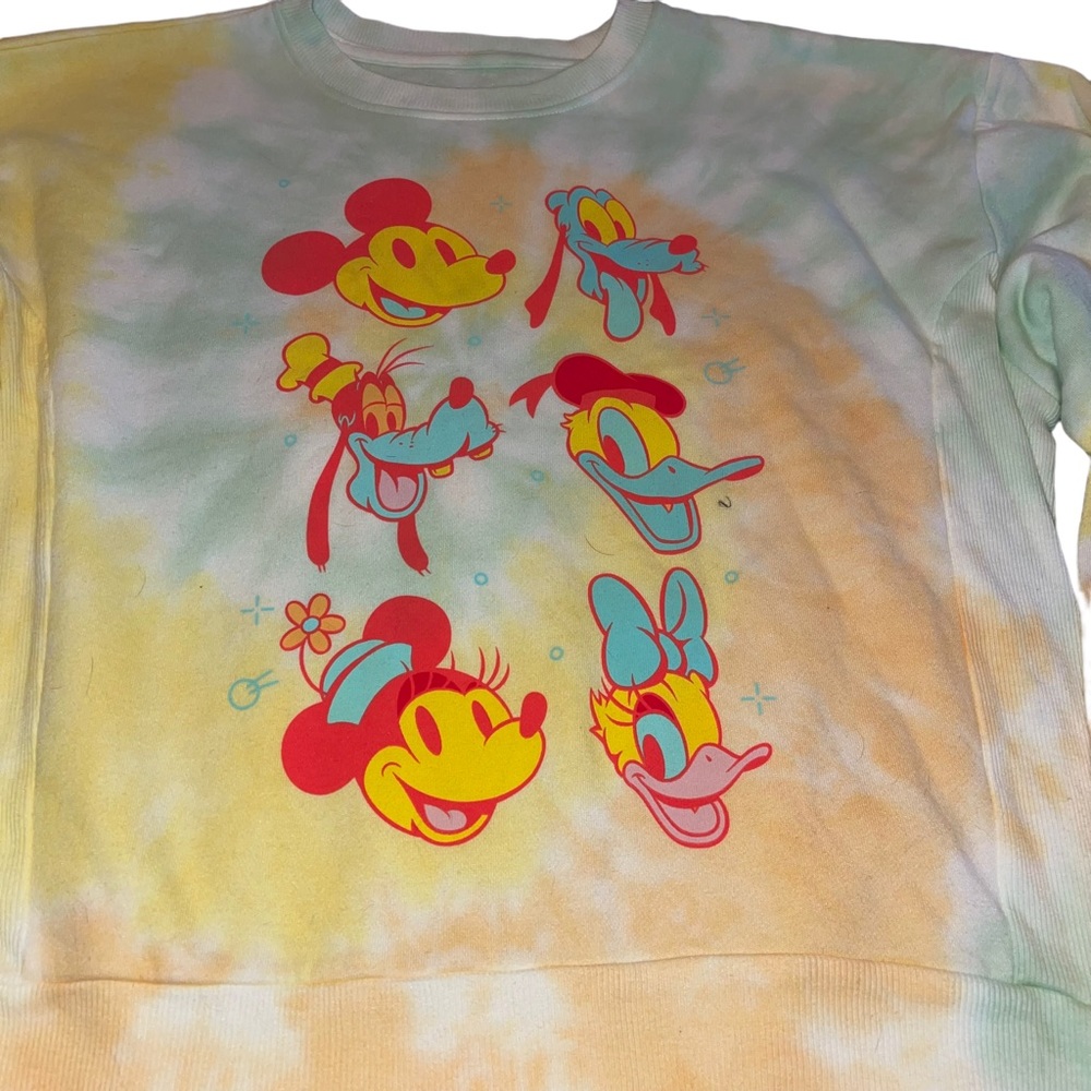 Disney Women’s Sweatshirt Junior Size 15-17 New With Tag Tye Dye Yellow Green - Picture 2 of 4